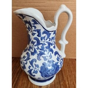 Vintage Large Ashley Belle Blue‎ White Porcelain Transferware Pitcher 11.5" Tall